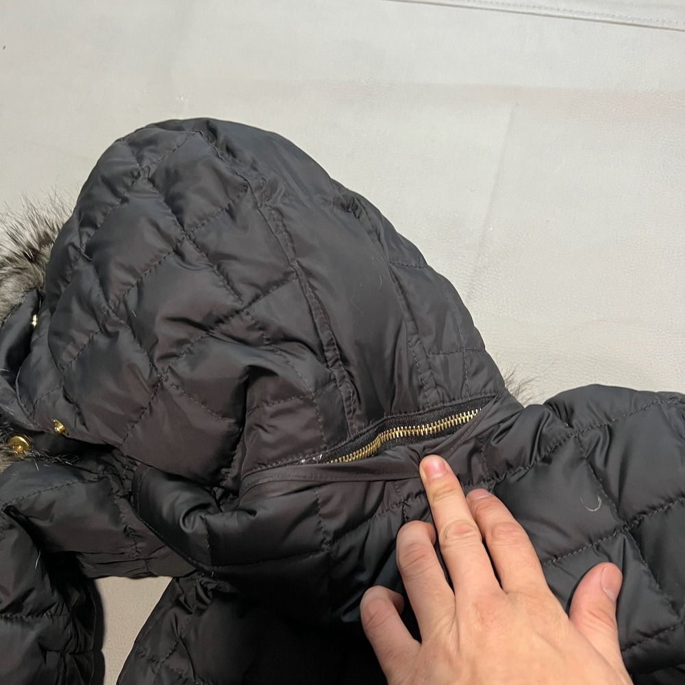 VTG Y2K Juicy Couture Black Quilted Double Down Puffer Jacket Faux Fur Hoodie S - Picture 9 of 9